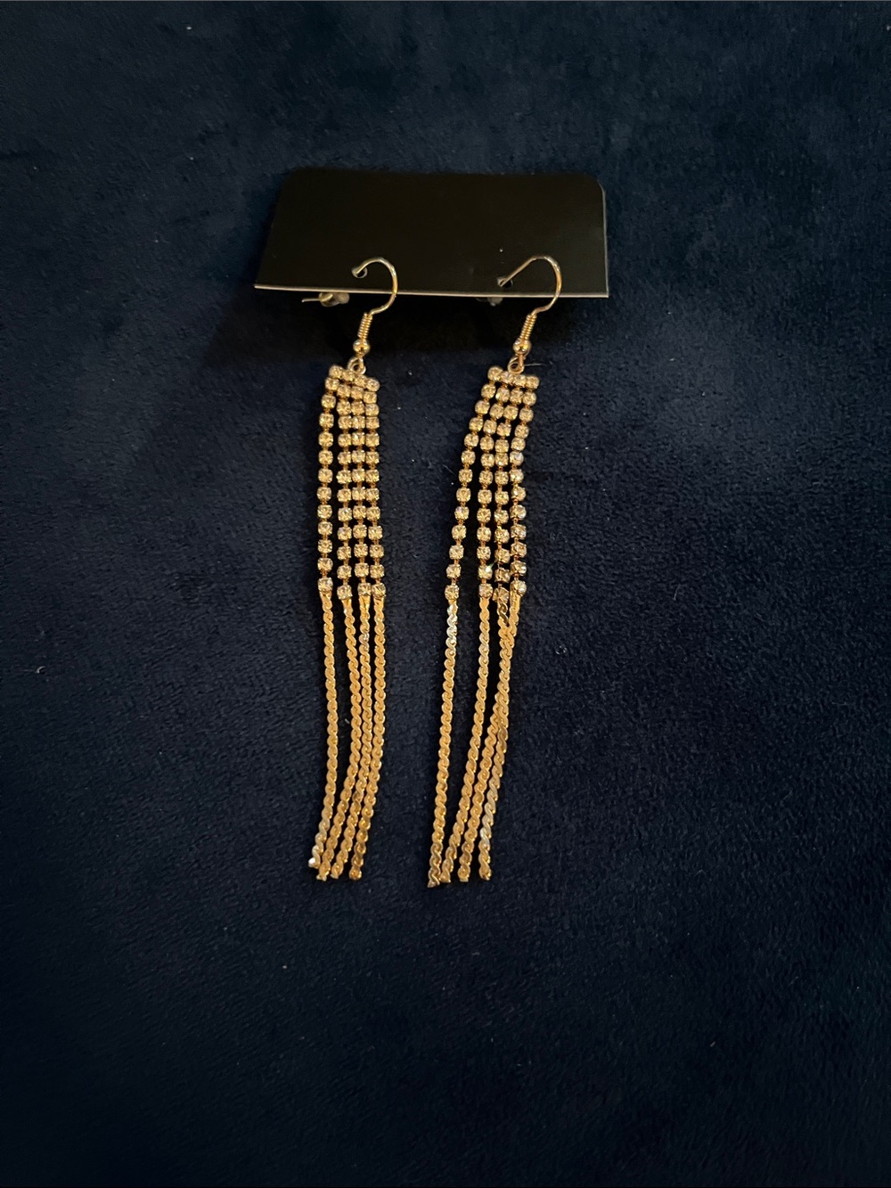 Gold Rhinestone Tassel Drop Earrings - Elegant Women Jewelry